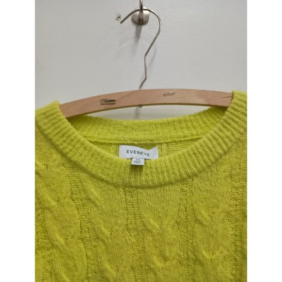 Evereve Womens Sweater Size XS Chartreuse Cable Knit Cozy Long Sleeve Pullover - Picture 2 of 13